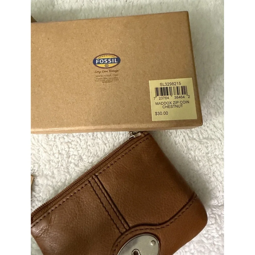 Fossil Maddox Chestnut Pebbled Leather Zip Coin Keyhole NEW NIB Vtg Change Brown